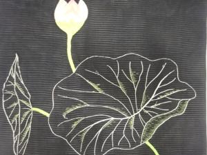 アンティーク　絽　蓮模様刺繍名古屋帯